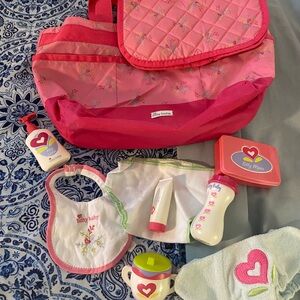American girl Bitty Baby pink diaper bag changing pad and accessories look!